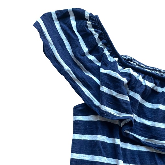 Old Navy off the shoulder ruffled collar blue & white striped top - Picture 2 of 7